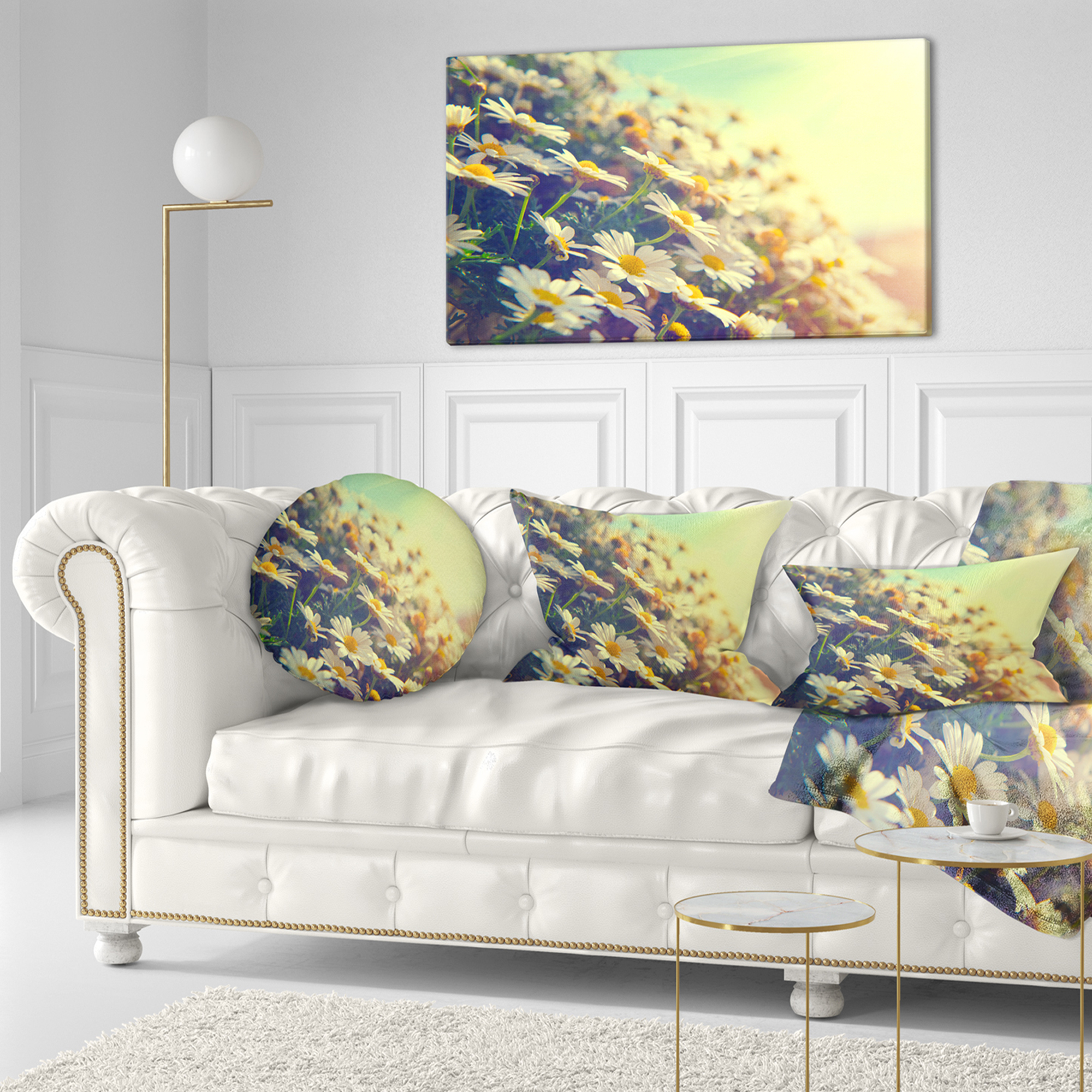 Designart Nature with Blooming Chamomiles - Floral Throw Pillow - 12x20