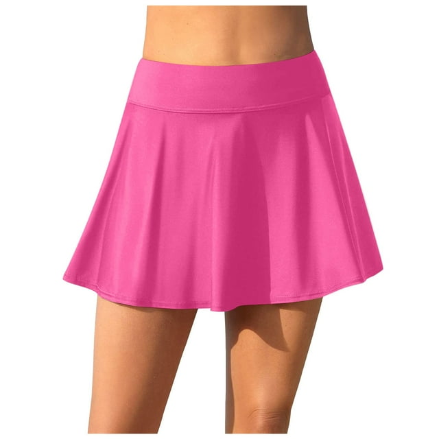 Women's High Waisted Swim Skirt - Elastic Waist, Ruffle Trim, Built-in Brief - Tummy Control Beach Skirt