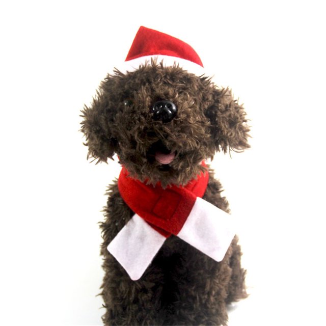 XWSHYW Decoraciones Navideñas Gorro de Papá Noel para Mascotas, Bufanda, Disfraz Navideño para Perros Pequeños, Traje Navideño, Gorro de Papá Noel con Bufanda Roja para Cachorros