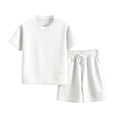 thumbnail image 6 of SGFCWSX Boys 2 Piece Outfits Waffle Knit Short Sleeve T-shirt and Shorts Set Summer Casual Athletic Clothes with Pockets White Size 4T, 6 of 7