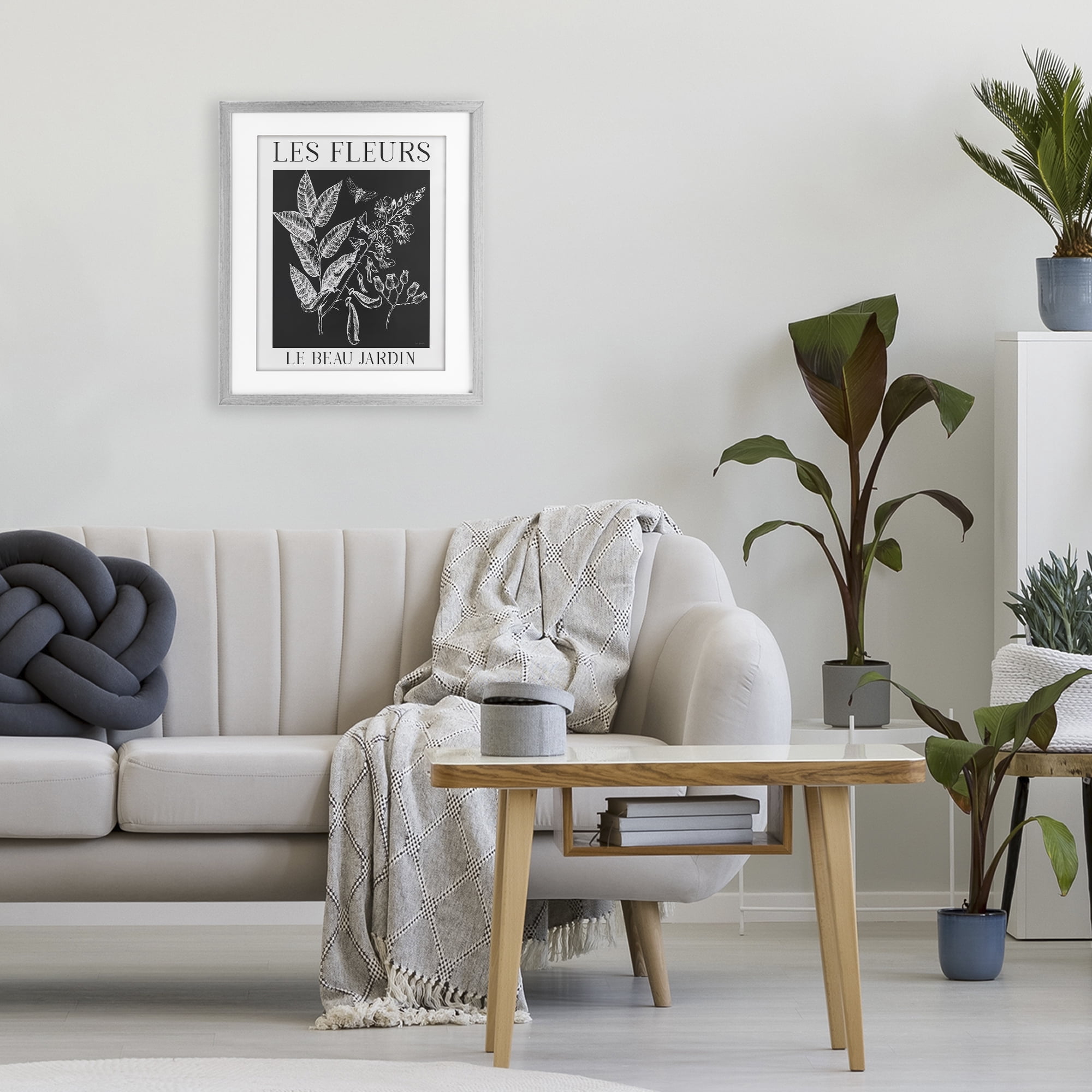 Stupell Industries Les Fleurs Black & White Contour Gray Framed Print Under Glass, design by Lux + Me Designs