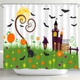 thumbnail image 1 of Whimsical Rideau de Douche Halloween - Lanternes Maison Hantée Charmante & Design Chat Noir, 1 of 4