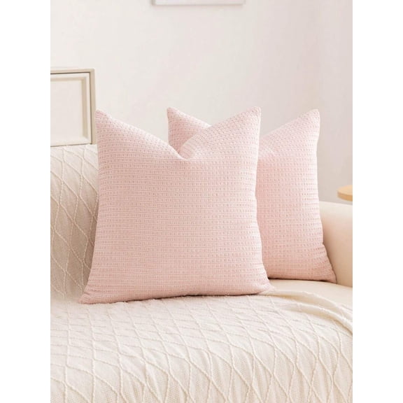Pink Chenille Decorative Pillow Cover With Soft Woven Texture For Bed Sofa Living Room