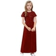 thumbnail image 3 of Annhoo Long Dresses for Toddler Kids 2025 Summer Crew Neck Short Sleeve Shiny Cute Solid Maxi Dresses 4-14 Years, 3 of 9