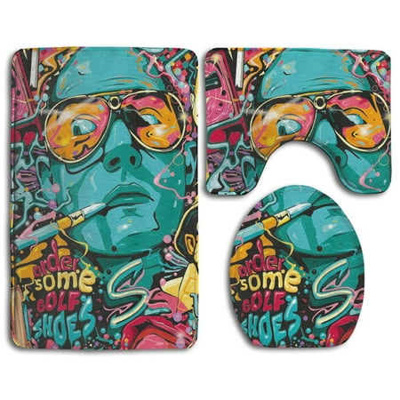 GOHAO Hip-hop Smoke Graffiti 3 Piece Bathroom Rugs Set Bath Rug Contour Mat and Toilet Lid Cover