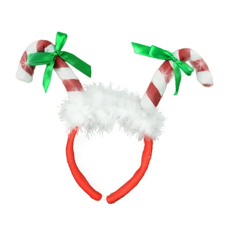 Boppers Headband - Light Up Candy Cane Boppers Headband LED Battery Operated Christmas Accessory