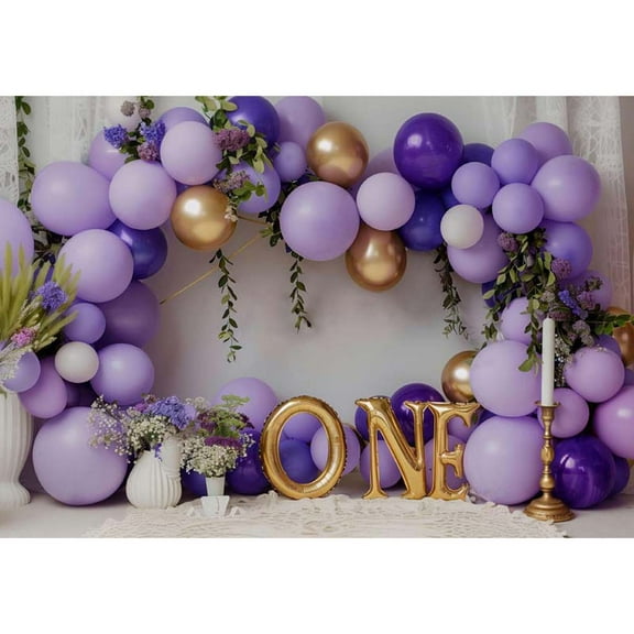 Allenjoy Purple Balloon 1st Birthday Cake Smash Backdrop