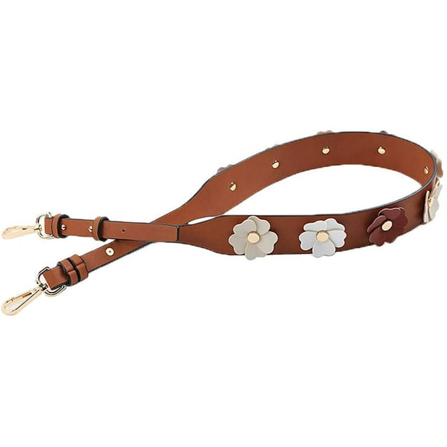 Wide Strap Replacement Handbags Purse Crossbody Bags Flower Leather (Flower Brown)