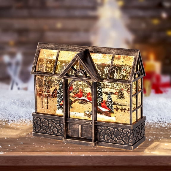 Cardinal Christmas Lantern Snow Globe Music Box - 8 Songs, 6H Timer | USB/Battery Powered For Home, Holiday Table & Party Decor, Gifts