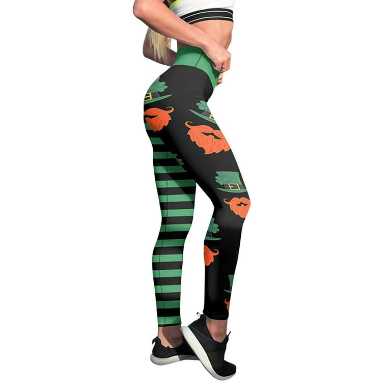 SOOMLON St Patricks Day Pants Women Irish Shamrock Graphic Leggings Funny  Lucky Slim Fit Workout Trousers Gym Pants Sleeveless V-Neck Aesthetic Pants  Black XL 