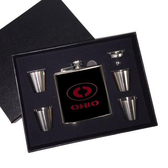 KuzmarK 6 oz. Stainless Steel Flask Set in Black Presentation Box -  Ohio