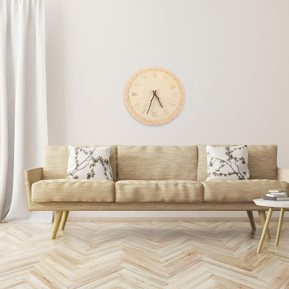 FRCOLOR Rattan Decoration Home Clock Battery Operated Wall Clock for Daily Use Basswood Multi Color 12 Inch