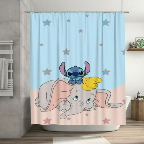 Dumbo Shower Curtain Cartoon Art Bath Shower Curtains with 12 Hooks, Waterproof Washable Polyester Bathroom Home Decor Set 72x72 Inch, Iron