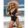 thumbnail image 3 of Charmo Womens V Neck 1 Piece Monokini Swimwear Ruffled Sleeve Swimsuit Tummy Control Bath Suit, 3 of 8