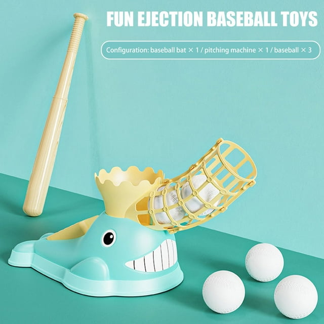 Kids Baseball Launcher Toys Kids Whale Baseball Pitching Machine Baseball Training Pitcher Game Baseball Launcher Machine Outdoor Toy Baseball Kids Toy with 3 Balls