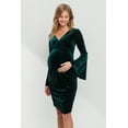 thumbnail image 2 of Velvet Maternity V-Neck Bodycon Dress with Bell Sleeves, 2 of 3