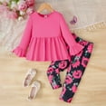 thumbnail image 2 of Taybagh Toddler Girl Outfits Vintage Floral Pant Set 5t Girls Clothes Winter Soft Kids Outfit with Ruffle Sleeve Hot Pink 4-5 Years, 2 of 9