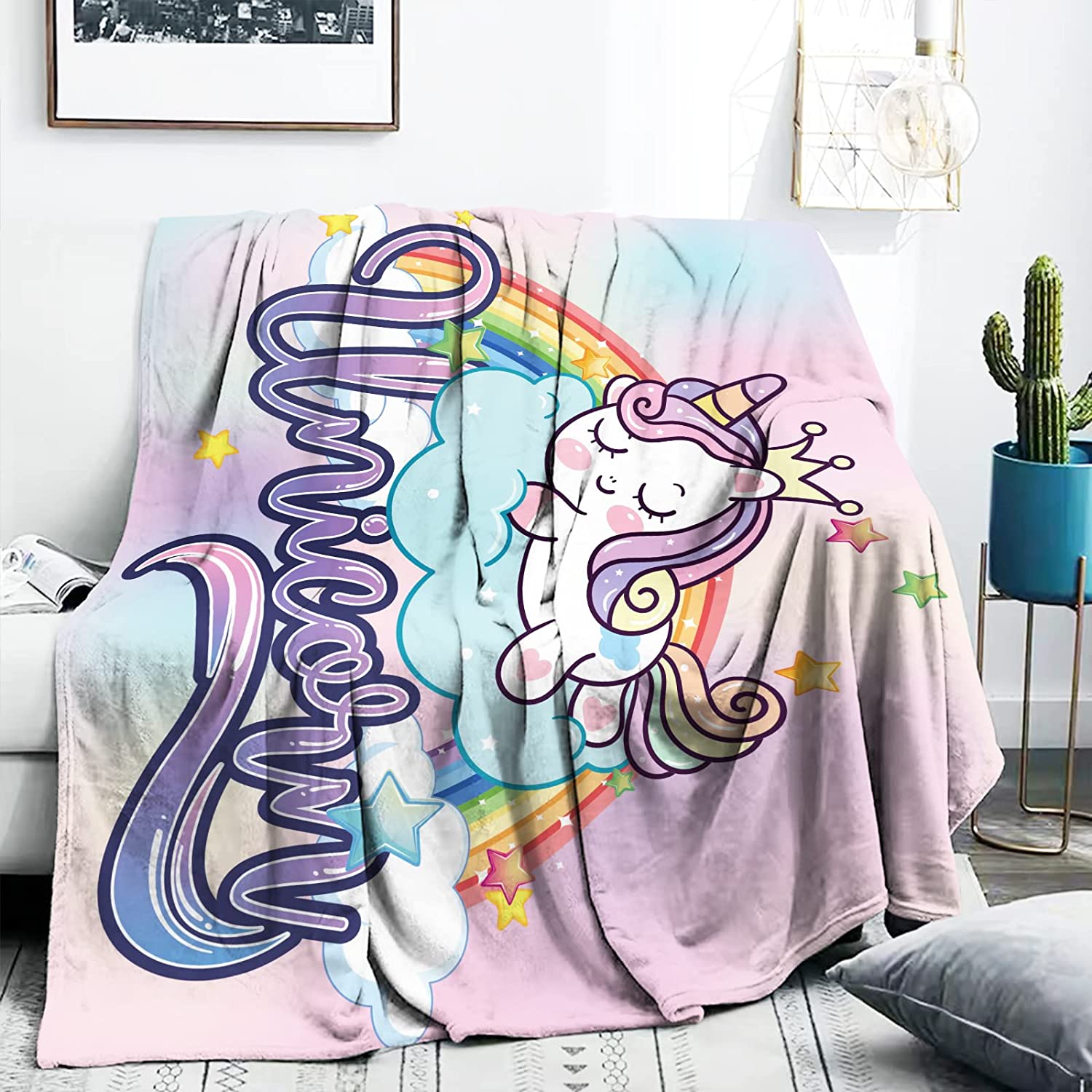 Rainbow Unicorn Throw Blanket for Baby Girls Magical Rainbow Unicorn Blanket for Toddler Girls Unicorn Princess Blanket for Girls Soft Fleece
