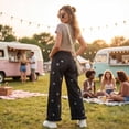 thumbnail image 3 of Women's Casual Baggy Floral Barrel Jeans Y2K Boyfriend High Waisted Jeans Wide Leg Denim Ankle Pants Black XL, 3 of 6