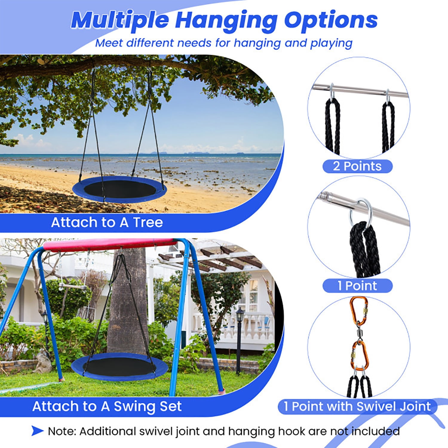 Kadyn Outdoor Swing, Hanging Swing Bench Chair, 40 Inches Saucer Tree Swing for Kids and Adults-Navy