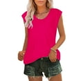 thumbnail image 3 of Scyoekwg Sleeveless Shirts for Women Crew Neck Cap Sleeve Tank Tops Solid Color Comfy Loose Sling Shirts Ladies Tops Casual Summer Blouses (Hot Pink,XXXL), 3 of 5