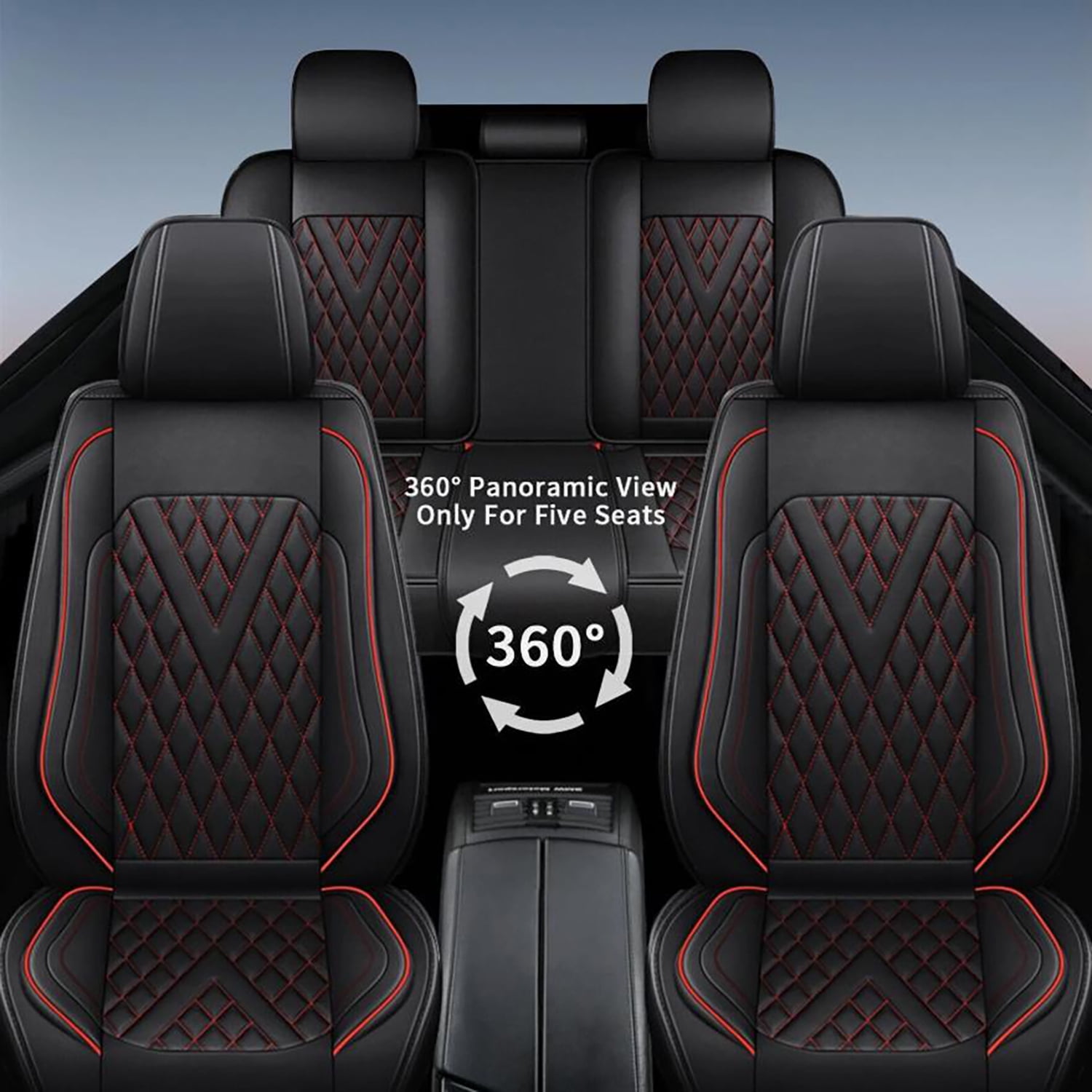 Car Seat Covers Full Set for Car Seat Covers Custom Fit for Nissan Rogue 2010-2025 2 Rows 5-Seat Set Faux Leather Seat Covers Waterproof Car Seat Protector (5-Seat Set, Black&Redline)