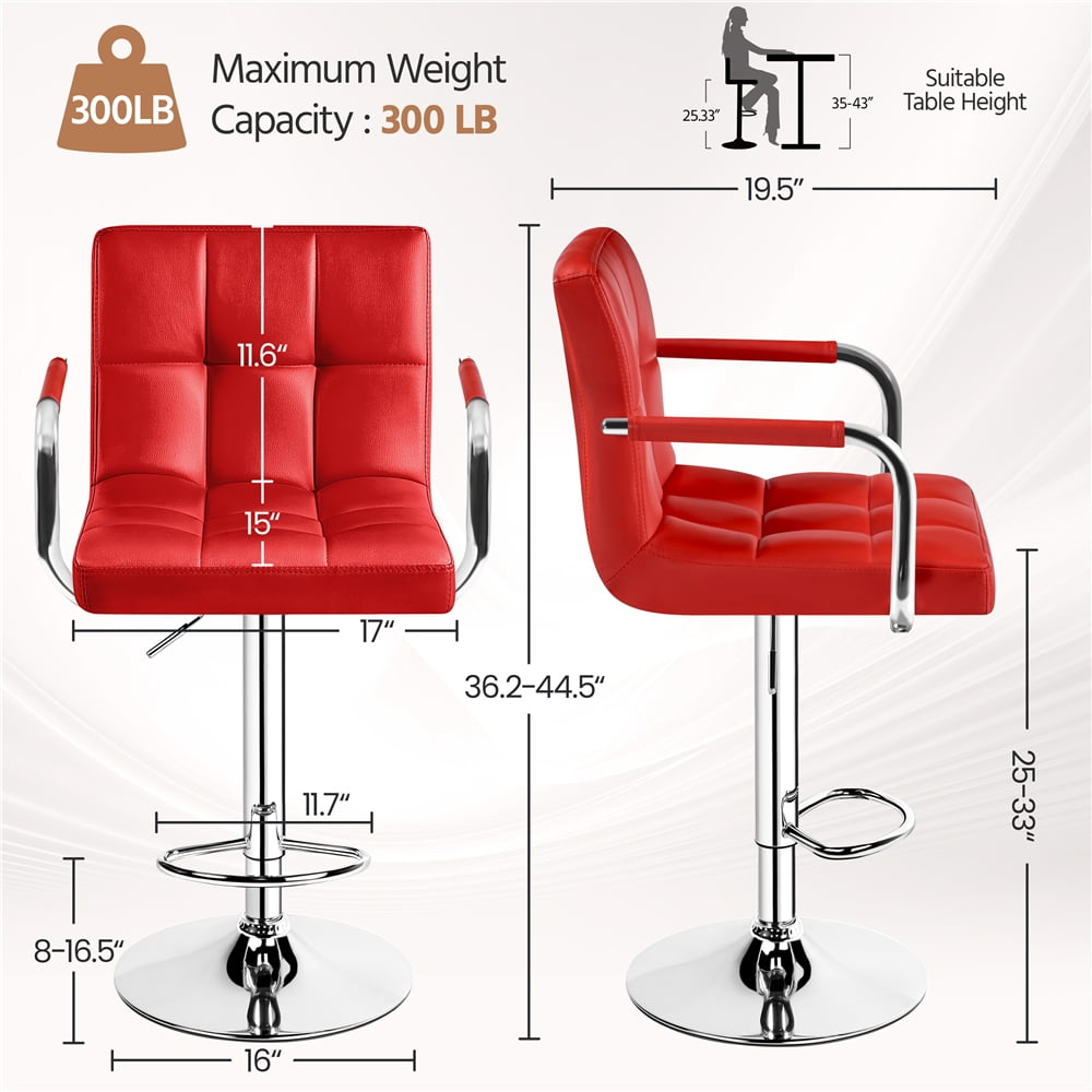 Yaheetech 2pcs PU Leather Adjustable Bar Stools for Dining Room, Red