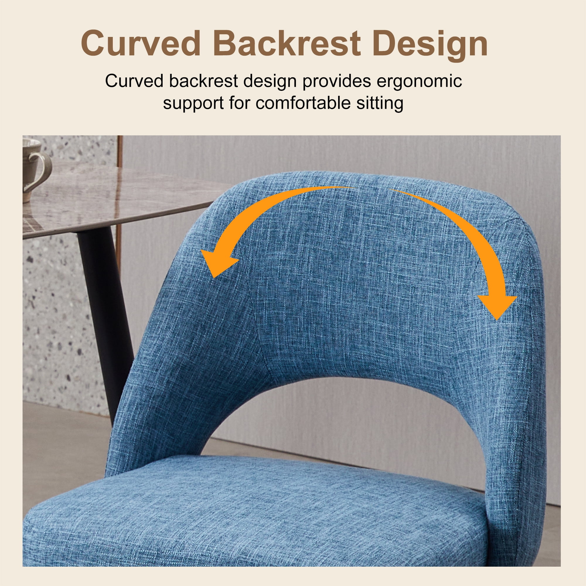 ENYLAY Modern Farmhouse Fabric Upholstered Dining Chairs Set of 6 with Metal Legs & Padded Seat , Blue