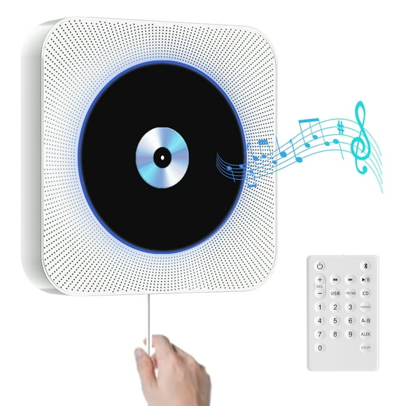Bluetooth CD Player, Wall Mountable CD Player with Speakers, CD Player with FM Radio/Aux/USB Port/Remote Control