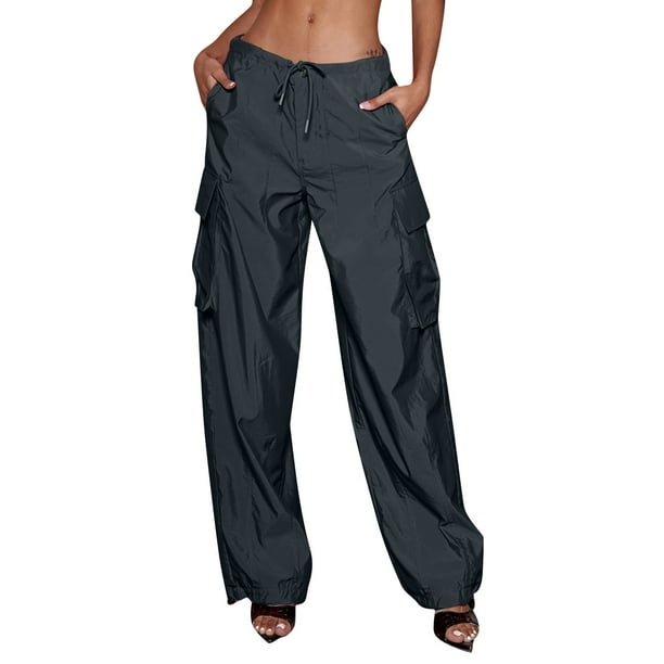 Gibobby Pantalones cargo para mujer 2023 Pantalones cargo Mujer Ropa holgada de ajuste relajado Pantalones negros Cintura alta Cremallera Cintura delgada(Marina,G)