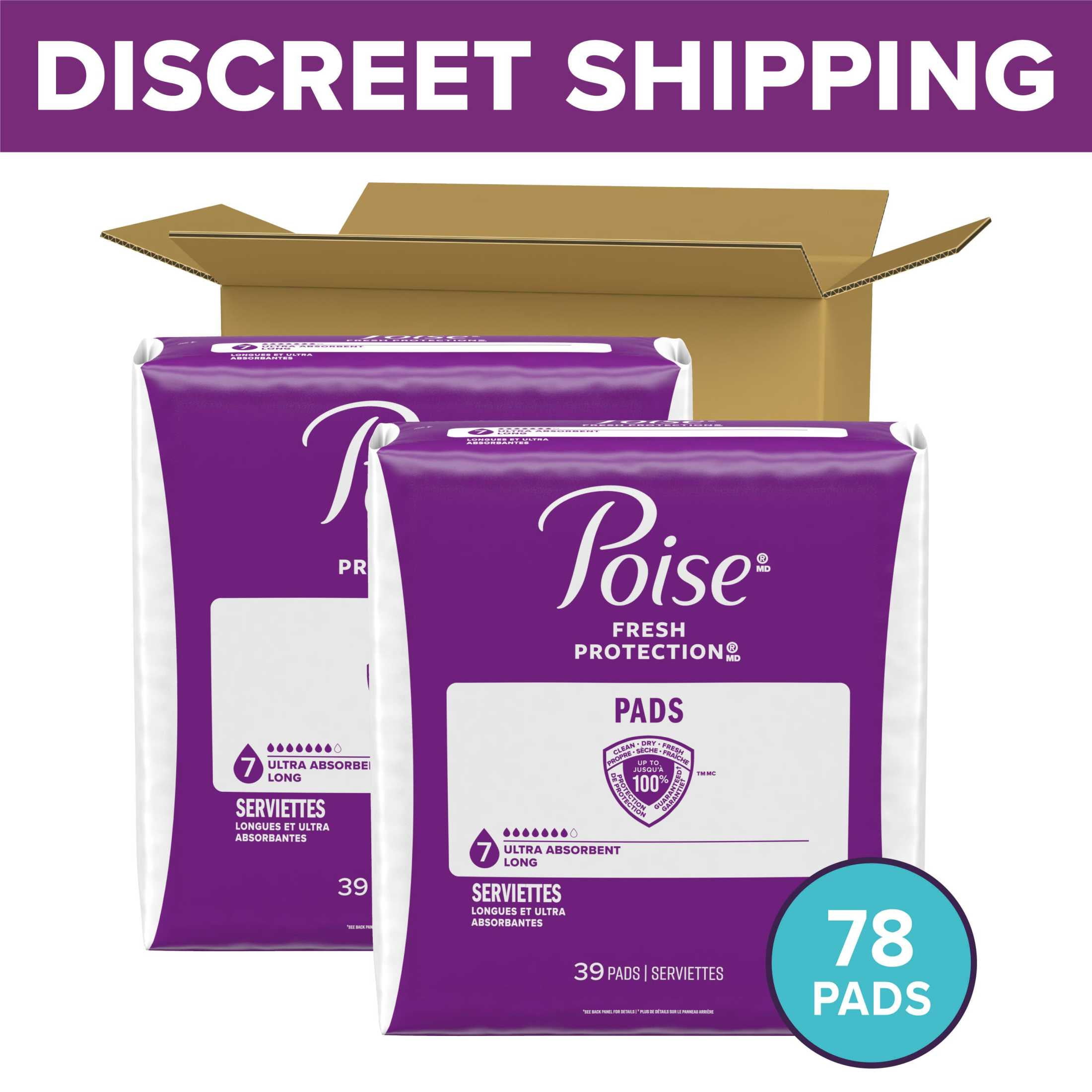 Poise Incontinence & Postpartum Pads for Bladder Leaks, 7 Drop Ultra Absorbency, Long Length, 78 Count