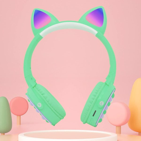 IMMERE Kids Headphones Wireless Headphones for School Color Changing LED Cat Ear Children Headphones with Built in Micro Fidget Toy Over Ear