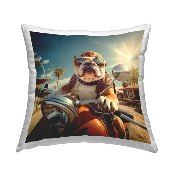 Stupell Industries Bulldog with Motorcycle Decorative Printed Throw Pillow Design by Jim Baldwin