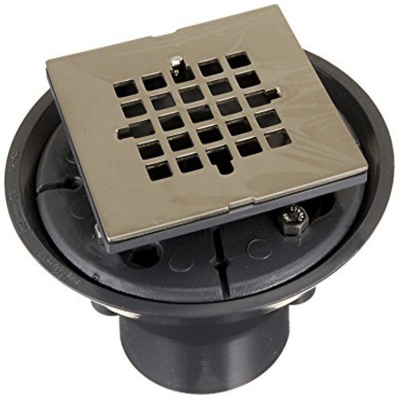 Brushed Nickel 2" x 3" Shower Drain with 2" Spud and 41/4" Square SnapIn Strai