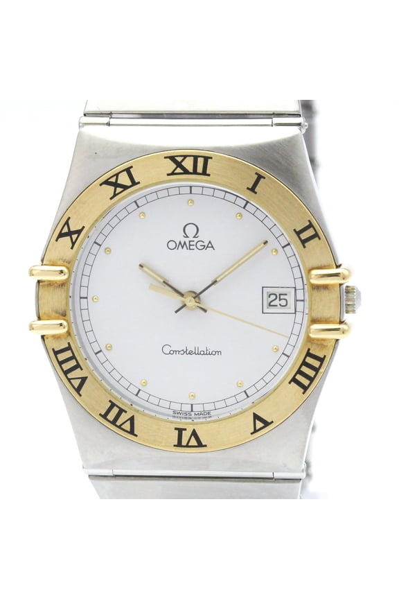 Pre-Owned OMEGA Constellation 18K Gold Steel Quartz Mens Watch 396.1070 Polished
