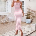 thumbnail image 3 of Vestido midi ajustado de punto a rayas de verano para mujer, cuello cuadrado, abertura lateral, camiseta sin mangas, suéter acanalado, vestidos largos elegantes y bonitos para mujer, 3 of 4
