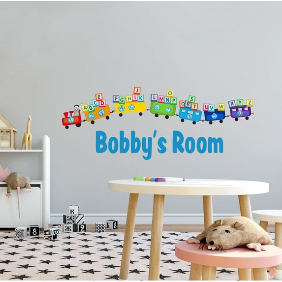 KIDS ROOM - Removable Educational Home Decoration Sticker Train Toy Alphabet Cubes Multicolored Design Kids Bedroom Customized Name Vinyl Wall Decal 20" x 8"