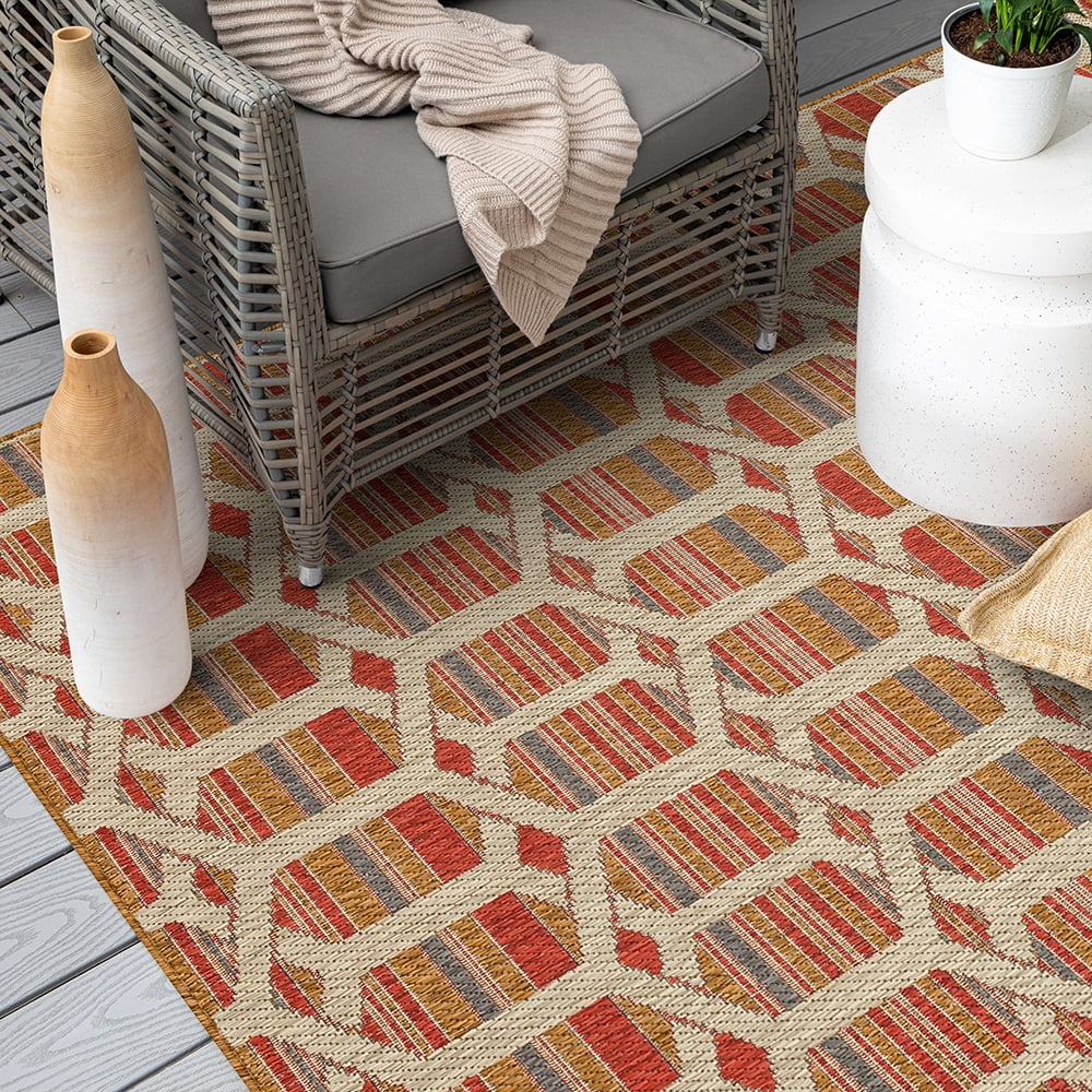 Mohawk Home Clemente Geo Outdoor Area Rug, Rust, 8' x 10'