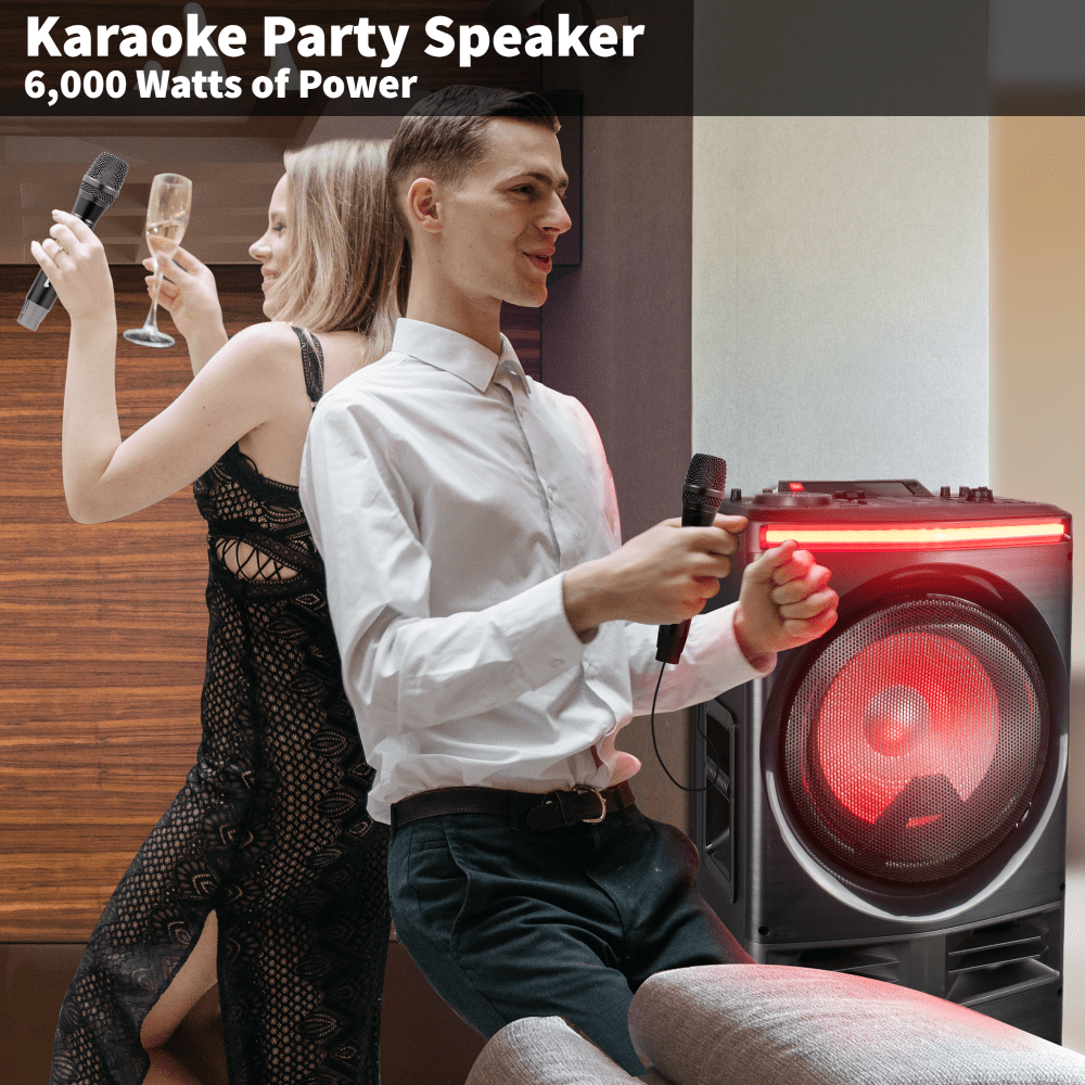Gemini GPK-1200 Home Karaoke Party Speaker w/ 6000W Power & LED Lights 