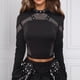 thumbnail image 1 of MHFRRA Camiseta Gótica Punk de Manga Larga para Mujer, Corte de Malla, Corte Ajustado, Estilo Oscuro, Básica, Moderna, para Atuendos Casuales. Negro, 1 of 8