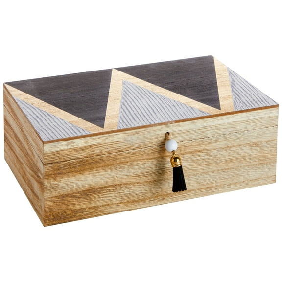 Small Wooden Decorative Box with Hinged Lid and Tassel for Jewelry, Trinket Storage (9.4 x 6 x 3 In)