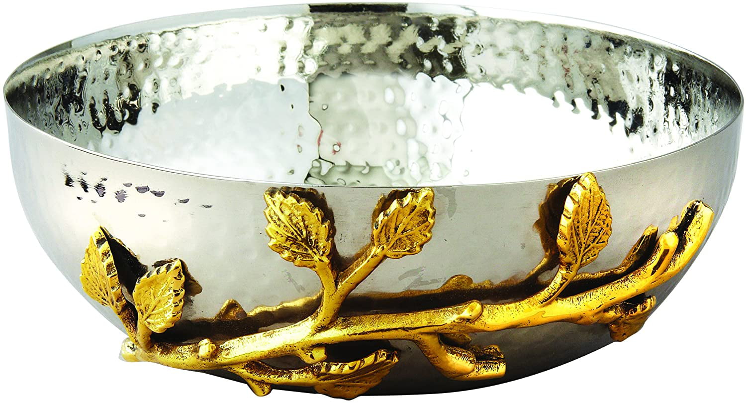 Elegance Golden Vine Hammered Stainless Steel Nut Bowl/Dish Silver/Gold 6.25 by 4.25-Inch 