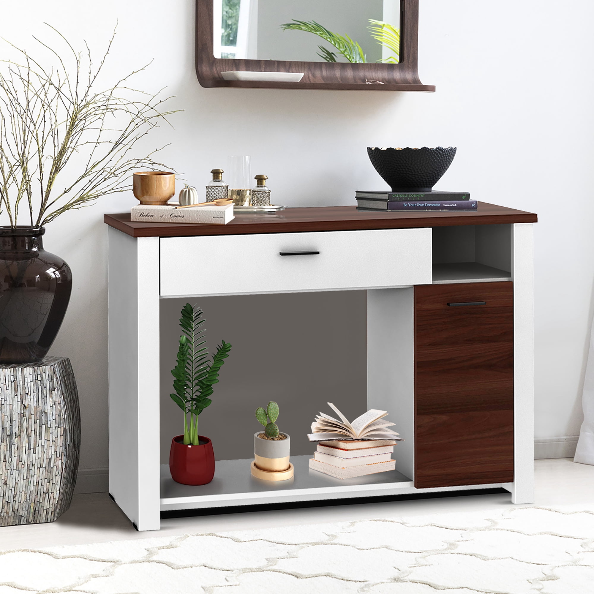 Costway 48'' Console Sofa Table with Drawer Height Adjust Cabinet Entryway Furniture