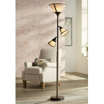 Franklin Iron Works Plymouth Rustic Farmhouse Torchiere Floor Lamp with Side Lights 72" Tall Bronze Faux Wood Mica Shade for Living Room Reading House