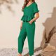 thumbnail image 5 of Pantalones Con Peplum Conjunto de pantalones rectos de 2 piezas para damas Conjunto de 2 piezas de verano con mangas volantes Traje diario Ygjytge Verde Xl Personalizado para Mujer, 5 of 6