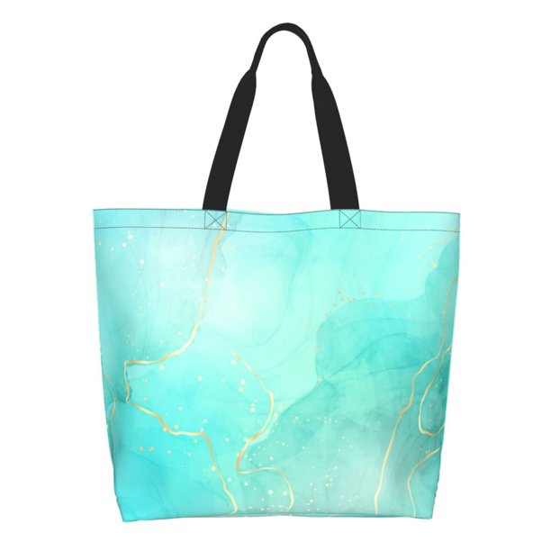 Fotbe Cyan Mint Marble Bolsa Tote Estética de Lona con Estampado para Mujer - Bolsa Reutilizable de Hombro Casual para Vacaciones, Compras, Trabajo y Gimnasio