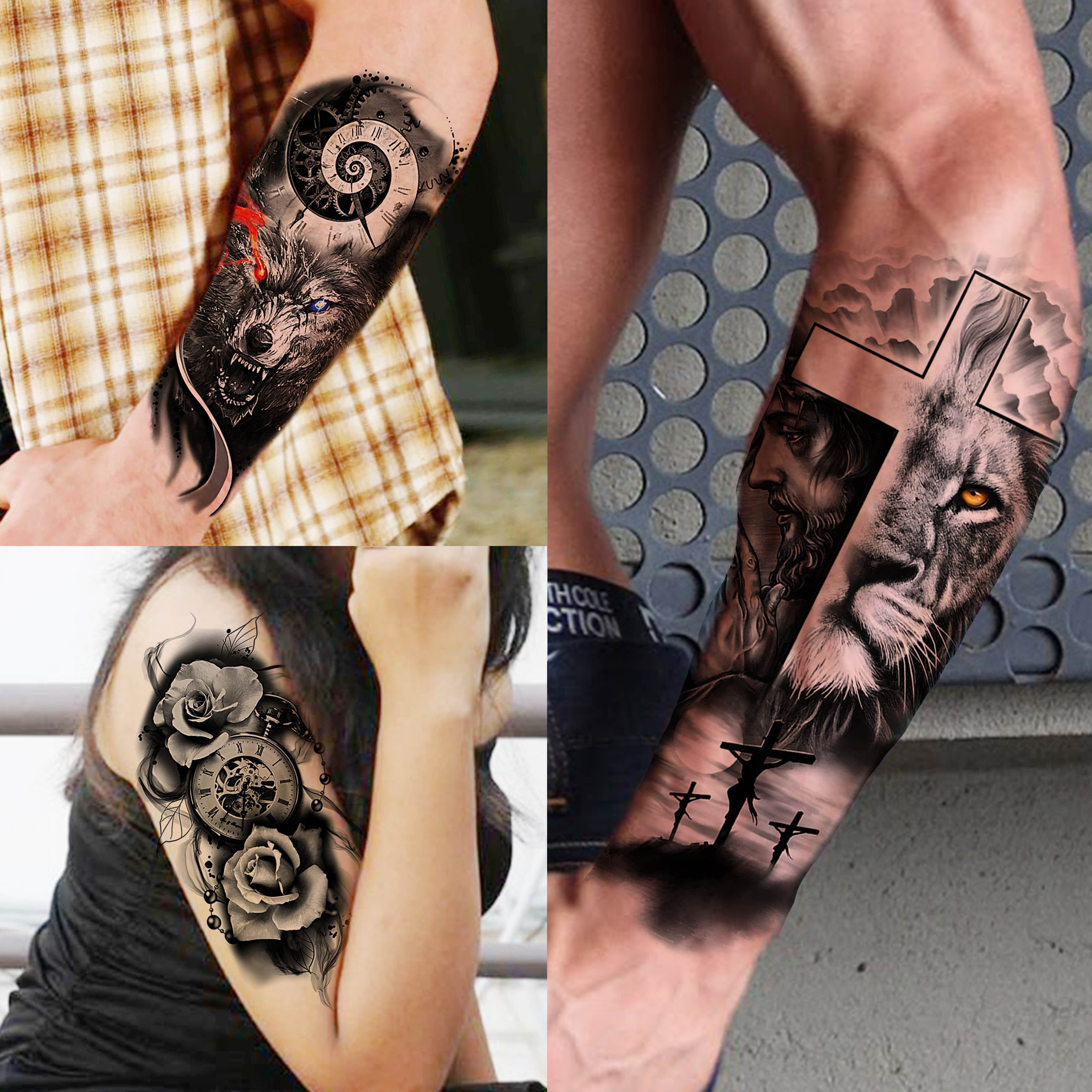 COKTAK 68 Sheets Large Half Arm Sleeve Temporary Tattoos For Men Women  Forearm, Tribal Wolf Tiger Lion Owl Skull Temp Halloween Fake Tattoo  Stickers Adults, Black Realistic Tattoo Flower Rose Animals -