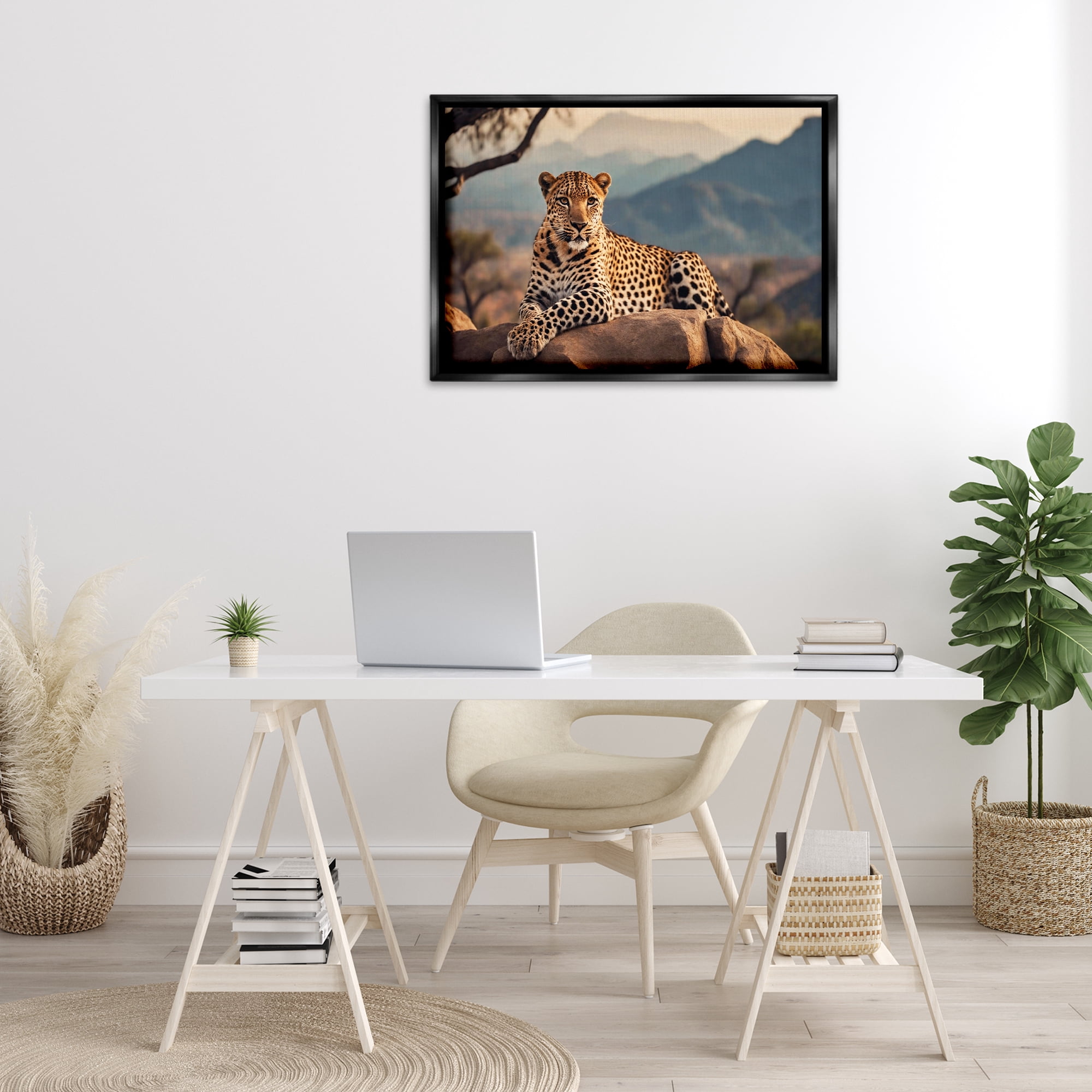 Stupell Industries Intense Watching Cheetah Animals Photography Black Floater Framed Canvas Art Print Wall Art, 31 x 21