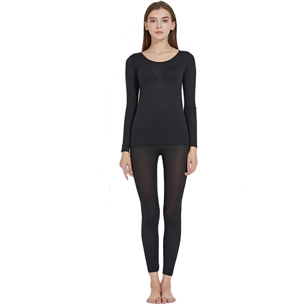 Conjuntos de ropa interior térmica para mujer Prolriy (parte superior e inferior) Ropa interior térmica elástica sin costuras para mujer, color negro, talla única.
