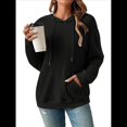 thumbnail image 3 of Sudadera Informal con Capucha y Bolsillo Frontal de Larga con Cordón para Mujer Negro M, 3 of 9